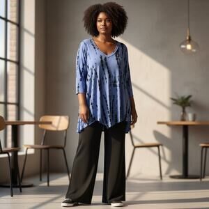 B-L-E-U Royal Blue Tie-Dye V-Neck Tunic Top 2X